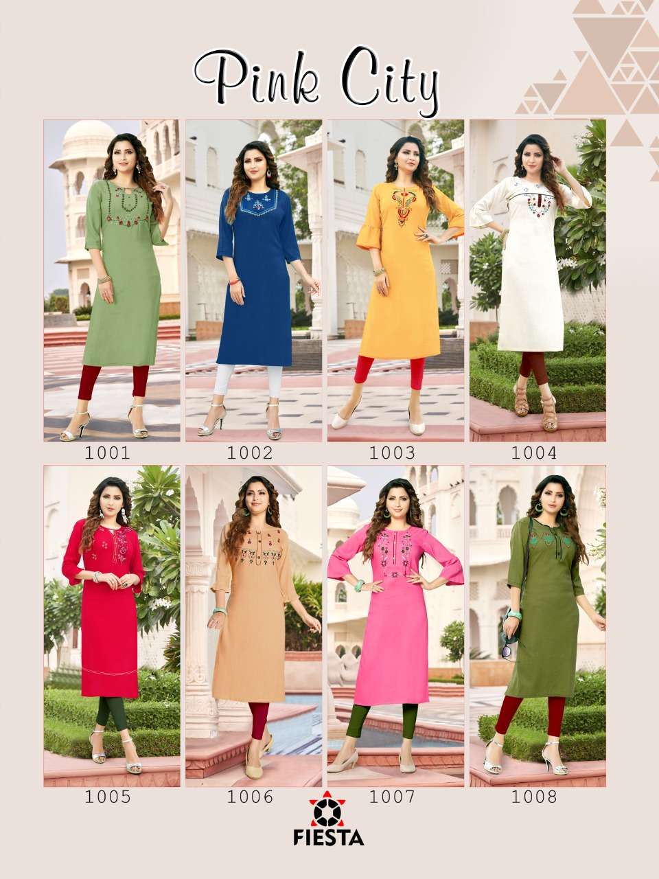 PINK CITY BY FIESTA 1001 TO 1008 SERIES DESIGNER STYLISH FANCY COLORFUL BEAUTIFUL PARTY WEAR & ETHNIC WEAR COLLECTION RAYON SLUB KURTIS AT WHOLESALE PRICE