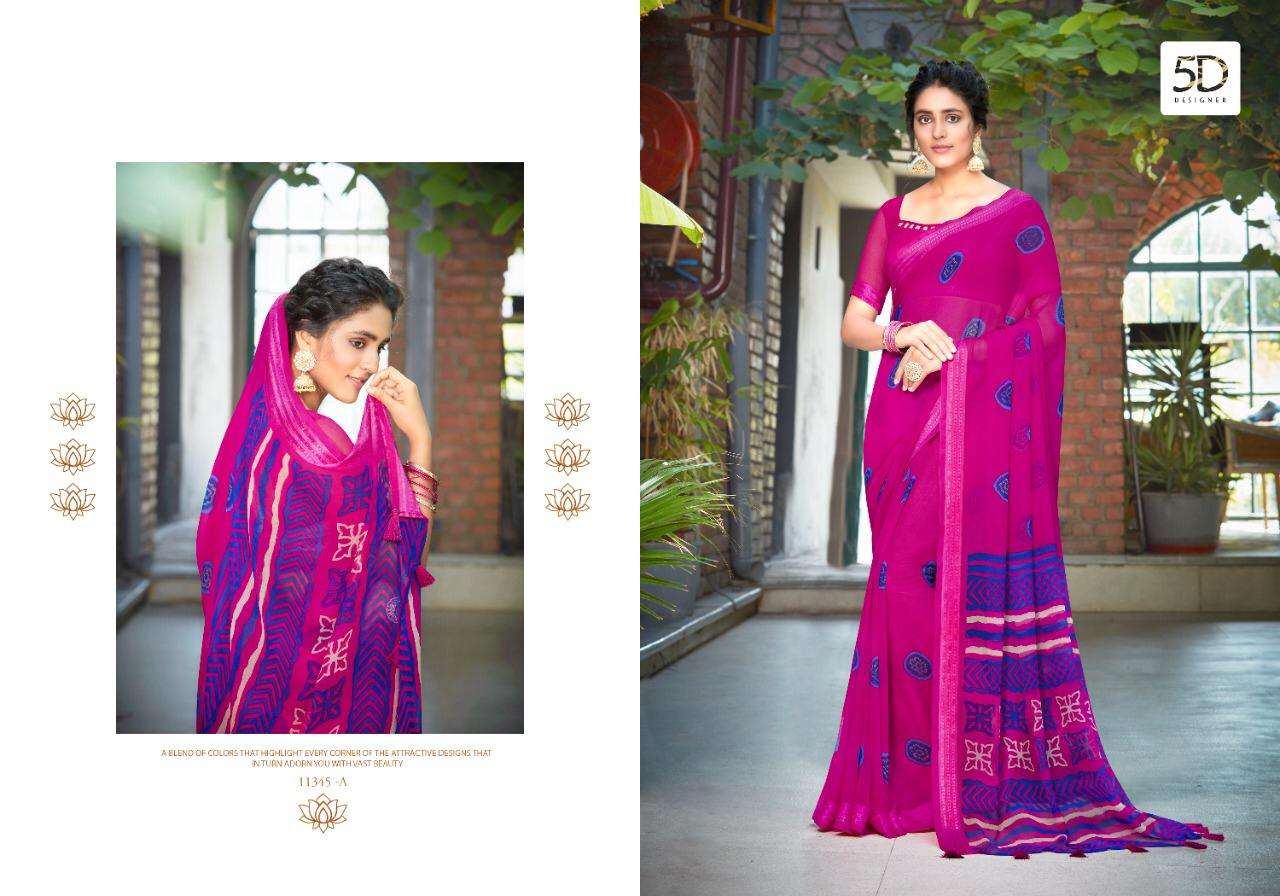 JODHA VOL-7 BY 5D DESIGNER 11345-A TO 11345-H SERIES INDIAN TRADITIONAL WEAR COLLECTION BEAUTIFUL STYLISH FANCY COLORFUL PARTY WEAR & OCCASIONAL WEAR PURE GEORGETTE SAREES AT WHOLESALE PRICE