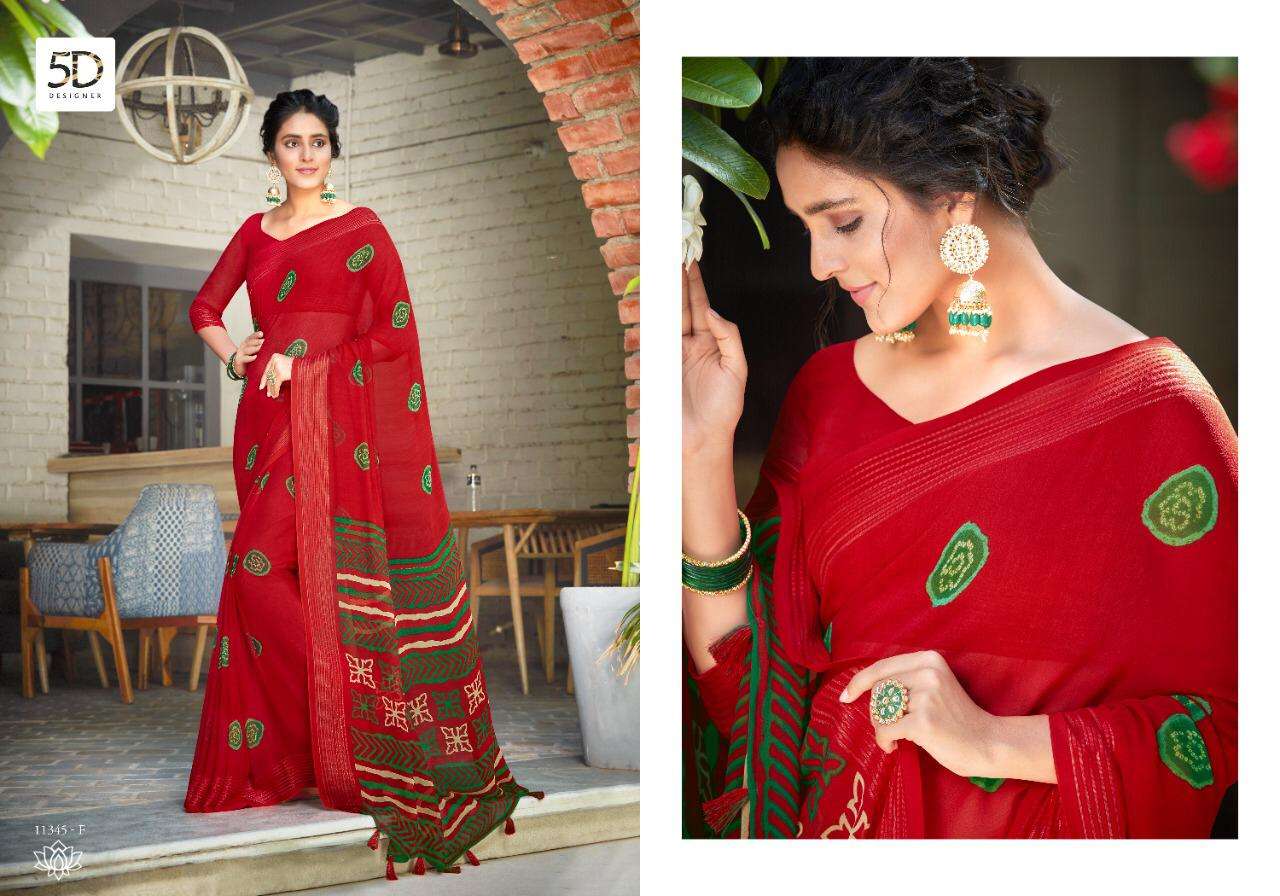 JODHA VOL-7 BY 5D DESIGNER 11345-A TO 11345-H SERIES INDIAN TRADITIONAL WEAR COLLECTION BEAUTIFUL STYLISH FANCY COLORFUL PARTY WEAR & OCCASIONAL WEAR PURE GEORGETTE SAREES AT WHOLESALE PRICE