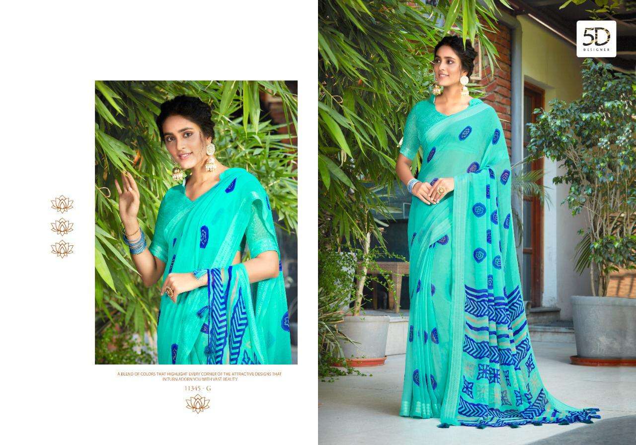 JODHA VOL-7 BY 5D DESIGNER 11345-A TO 11345-H SERIES INDIAN TRADITIONAL WEAR COLLECTION BEAUTIFUL STYLISH FANCY COLORFUL PARTY WEAR & OCCASIONAL WEAR PURE GEORGETTE SAREES AT WHOLESALE PRICE