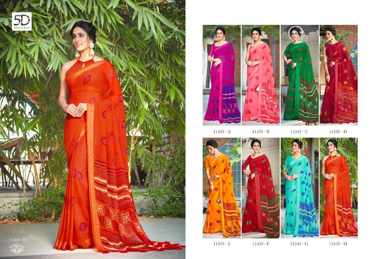 JODHA VOL-7 BY 5D DESIGNER 11345-A TO 11345-H SERIES INDIAN TRADITIONAL WEAR COLLECTION BEAUTIFUL STYLISH FANCY COLORFUL PARTY WEAR & OCCASIONAL WEAR PURE GEORGETTE SAREES AT WHOLESALE PRICE