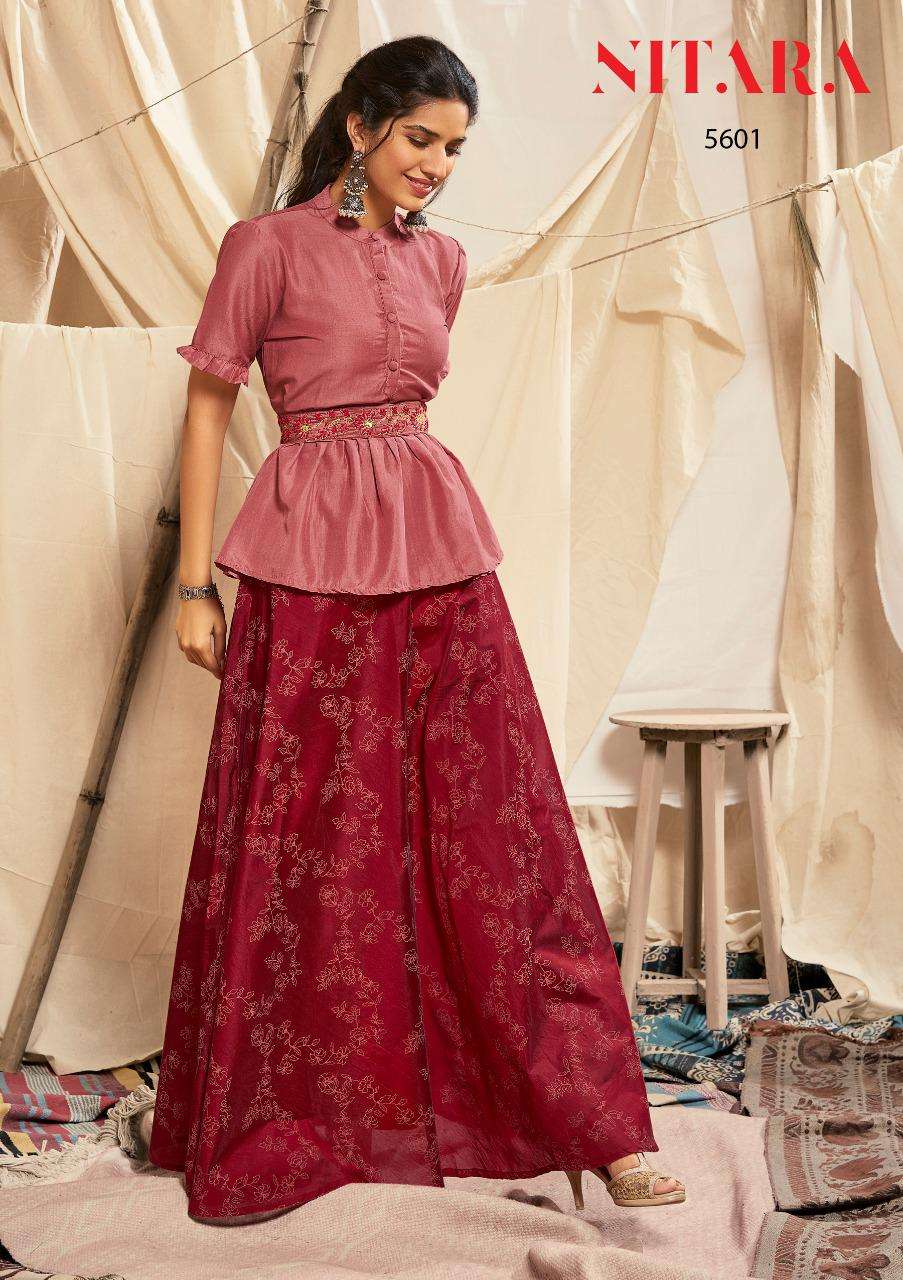 SPARKLES VOL-6 BY NITARA 5601 TO 5606 SERIES DESIGNER STYLISH FANCY COLORFUL BEAUTIFUL PARTY WEAR & ETHNIC WEAR COLLECTION SILK TOPS WITH SKIRTS AT WHOLESALE PRICE