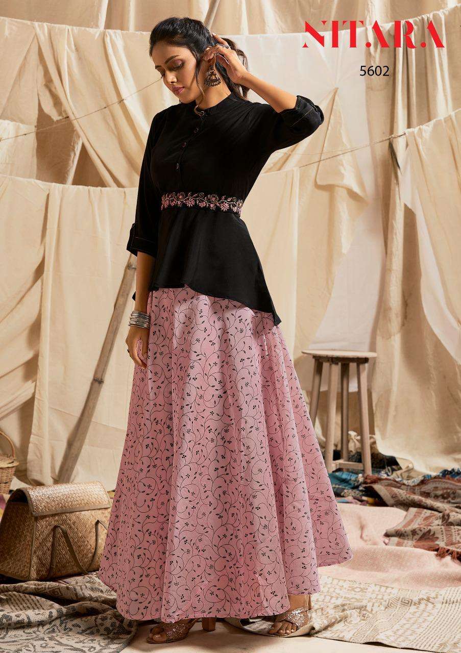 SPARKLES VOL-6 BY NITARA 5601 TO 5606 SERIES DESIGNER STYLISH FANCY COLORFUL BEAUTIFUL PARTY WEAR & ETHNIC WEAR COLLECTION SILK TOPS WITH SKIRTS AT WHOLESALE PRICE