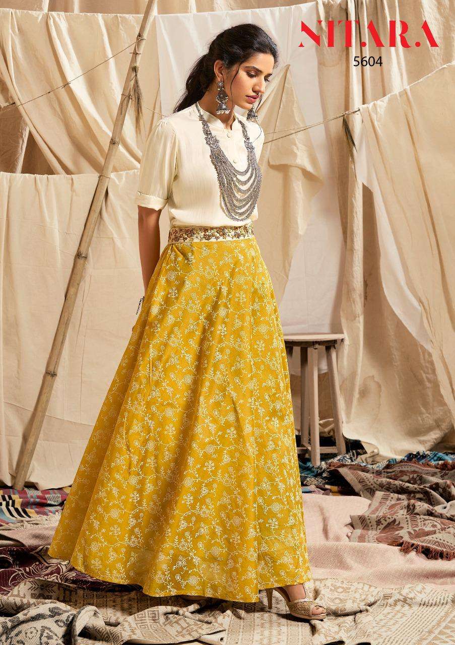 SPARKLES VOL-6 BY NITARA 5601 TO 5606 SERIES DESIGNER STYLISH FANCY COLORFUL BEAUTIFUL PARTY WEAR & ETHNIC WEAR COLLECTION SILK TOPS WITH SKIRTS AT WHOLESALE PRICE