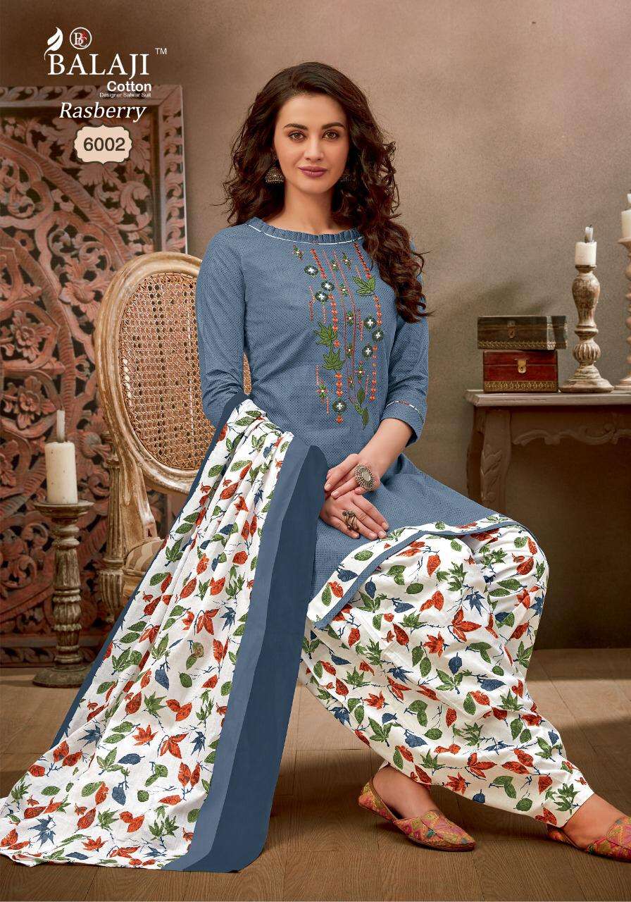RASBERRY PATIYALA VOL-6 BY BALAJI COTTON 6001 TO 6012 SERIES BEAUTIFUL SUITS COLORFUL STYLISH FANCY CASUAL WEAR & ETHNIC WEAR COTTON EMBROIDERY DRESSES AT WHOLESALE PRICE
