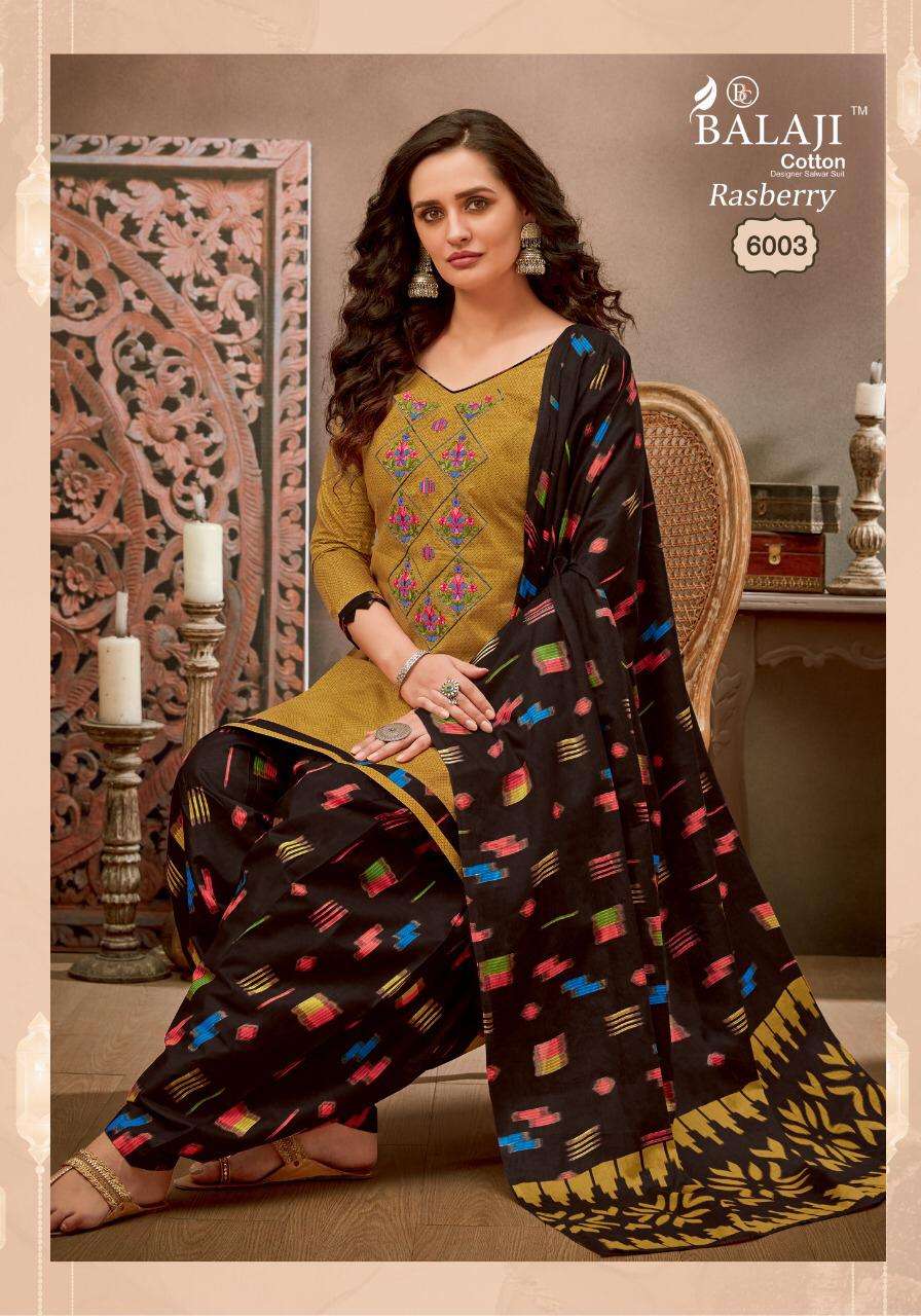 RASBERRY PATIYALA VOL-6 BY BALAJI COTTON 6001 TO 6012 SERIES BEAUTIFUL SUITS COLORFUL STYLISH FANCY CASUAL WEAR & ETHNIC WEAR COTTON EMBROIDERY DRESSES AT WHOLESALE PRICE
