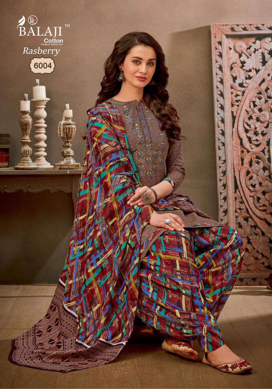 RASBERRY PATIYALA VOL-6 BY BALAJI COTTON 6001 TO 6012 SERIES BEAUTIFUL SUITS COLORFUL STYLISH FANCY CASUAL WEAR & ETHNIC WEAR COTTON EMBROIDERY DRESSES AT WHOLESALE PRICE