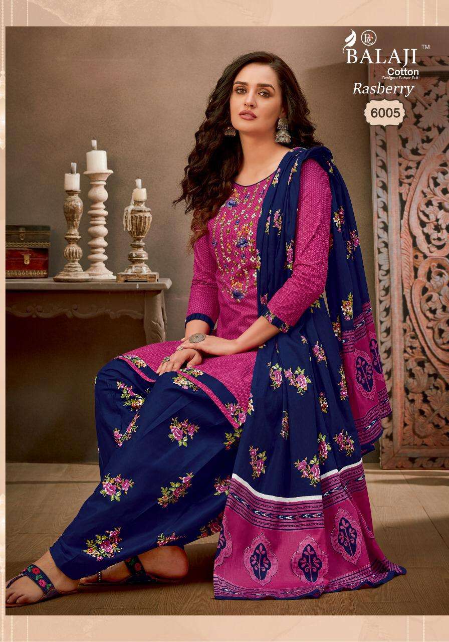 RASBERRY PATIYALA VOL-6 BY BALAJI COTTON 6001 TO 6012 SERIES BEAUTIFUL SUITS COLORFUL STYLISH FANCY CASUAL WEAR & ETHNIC WEAR COTTON EMBROIDERY DRESSES AT WHOLESALE PRICE