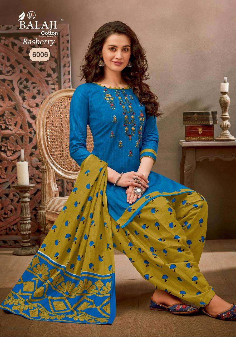 RASBERRY PATIYALA VOL-6 BY BALAJI COTTON 6001 TO 6012 SERIES BEAUTIFUL SUITS COLORFUL STYLISH FANCY CASUAL WEAR & ETHNIC WEAR COTTON EMBROIDERY DRESSES AT WHOLESALE PRICE