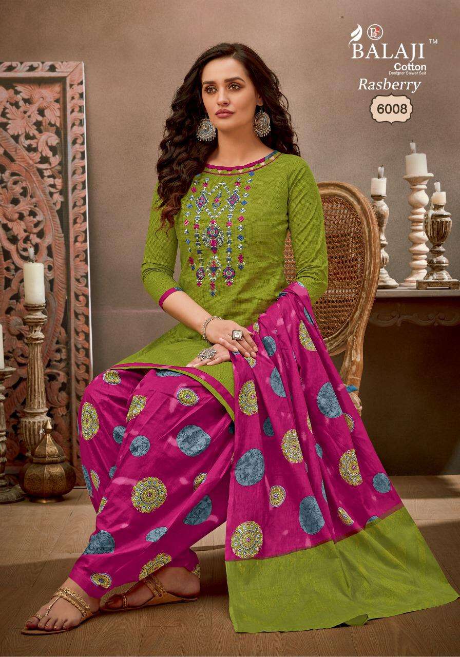 RASBERRY PATIYALA VOL-6 BY BALAJI COTTON 6001 TO 6012 SERIES BEAUTIFUL SUITS COLORFUL STYLISH FANCY CASUAL WEAR & ETHNIC WEAR COTTON EMBROIDERY DRESSES AT WHOLESALE PRICE