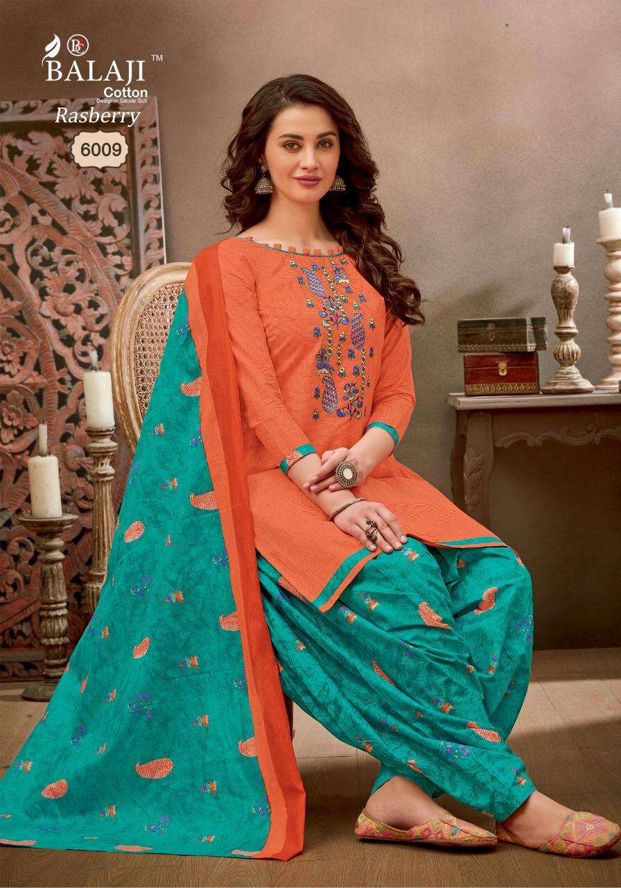 RASBERRY PATIYALA VOL-6 BY BALAJI COTTON 6001 TO 6012 SERIES BEAUTIFUL SUITS COLORFUL STYLISH FANCY CASUAL WEAR & ETHNIC WEAR COTTON EMBROIDERY DRESSES AT WHOLESALE PRICE
