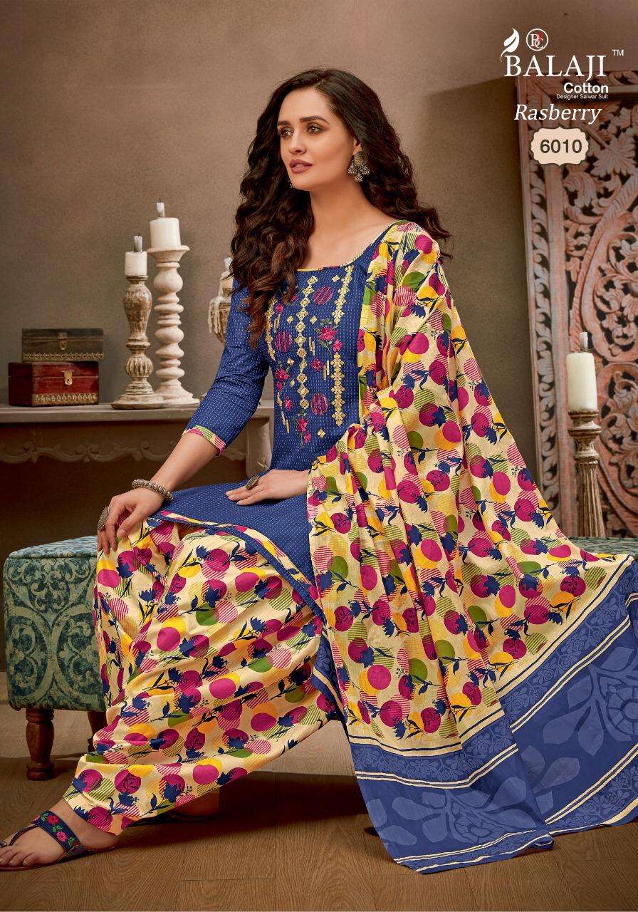RASBERRY PATIYALA VOL-6 BY BALAJI COTTON 6001 TO 6012 SERIES BEAUTIFUL SUITS COLORFUL STYLISH FANCY CASUAL WEAR & ETHNIC WEAR COTTON EMBROIDERY DRESSES AT WHOLESALE PRICE