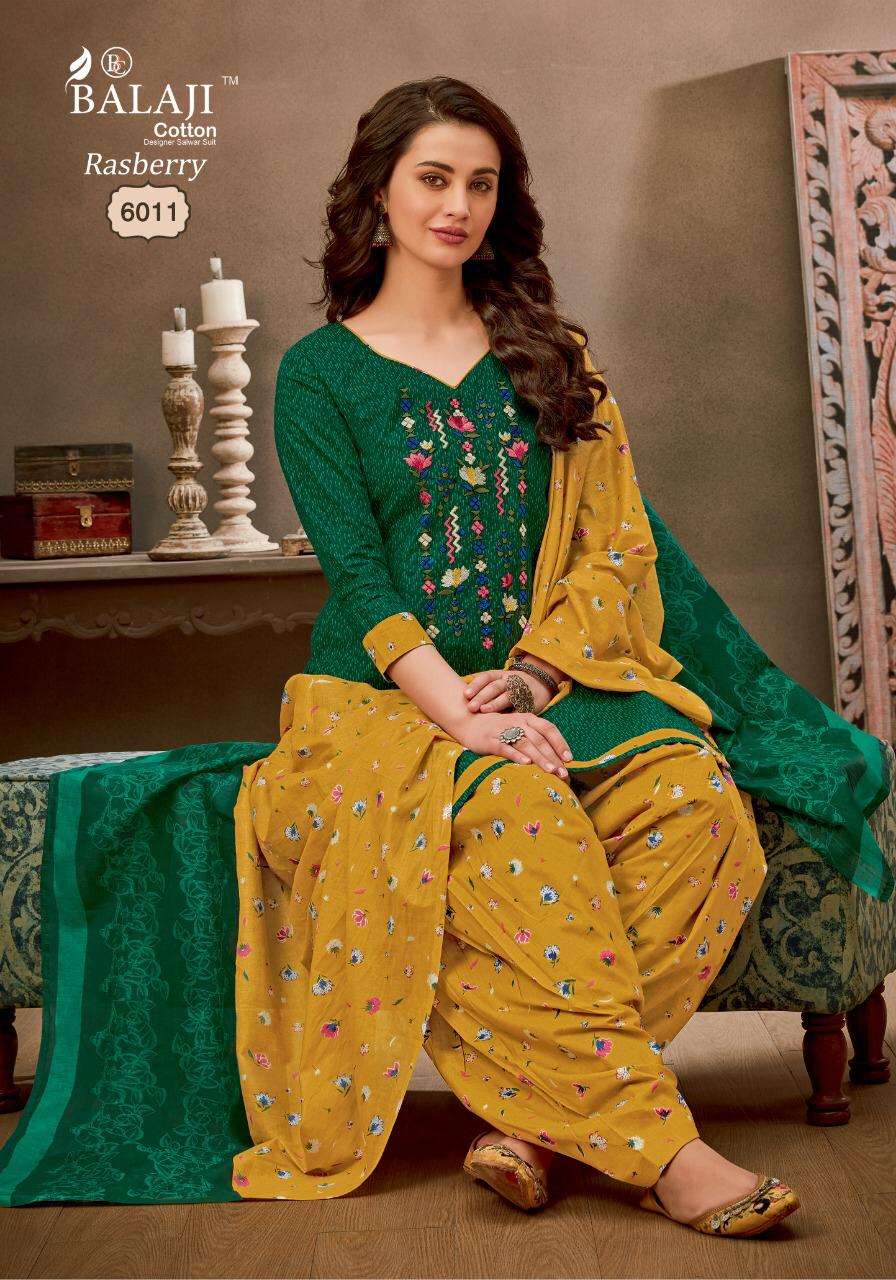 RASBERRY PATIYALA VOL-6 BY BALAJI COTTON 6001 TO 6012 SERIES BEAUTIFUL SUITS COLORFUL STYLISH FANCY CASUAL WEAR & ETHNIC WEAR COTTON EMBROIDERY DRESSES AT WHOLESALE PRICE