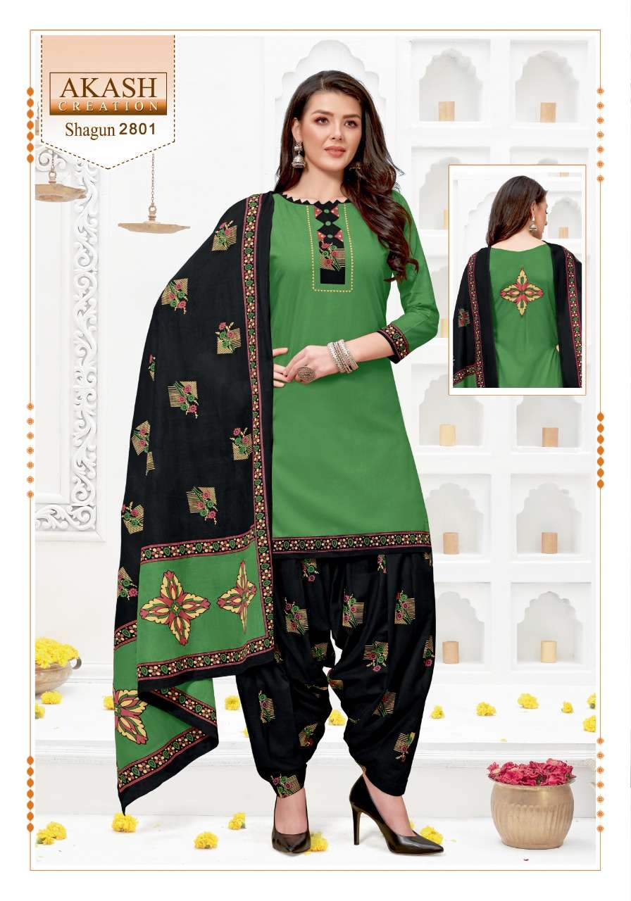 SHAGUN VOL-28 BY AKASH CREATION 2801 TO 2825 SERIES BEAUTIFUL SUITS COLORFUL STYLISH FANCY CASUAL WEAR & ETHNIC WEAR PURE COTTON DRESSES AT WHOLESALE PRICE