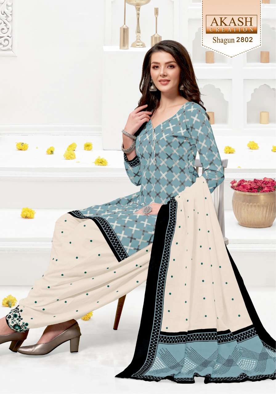 SHAGUN VOL-28 BY AKASH CREATION 2801 TO 2825 SERIES BEAUTIFUL SUITS COLORFUL STYLISH FANCY CASUAL WEAR & ETHNIC WEAR PURE COTTON DRESSES AT WHOLESALE PRICE