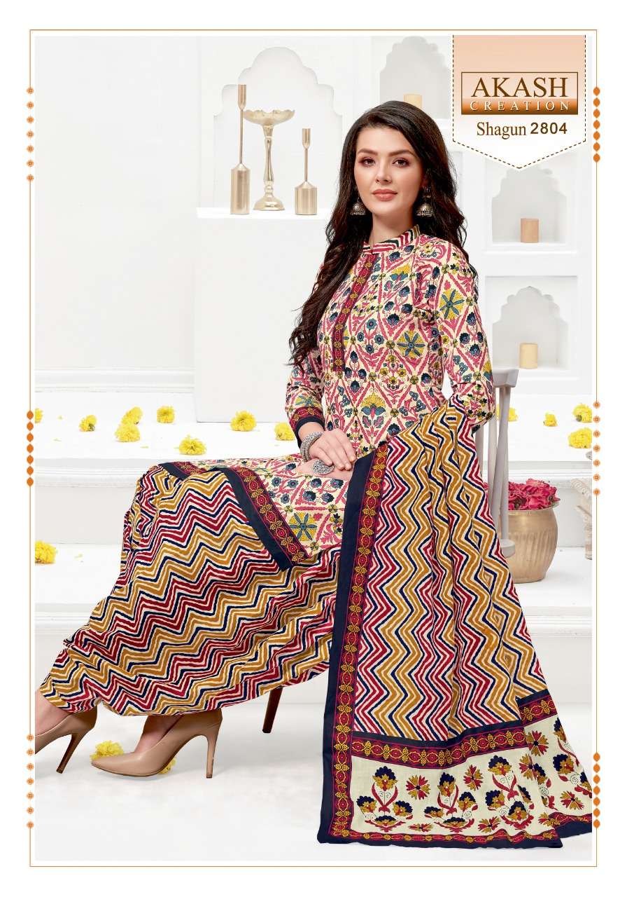 SHAGUN VOL-28 BY AKASH CREATION 2801 TO 2825 SERIES BEAUTIFUL SUITS COLORFUL STYLISH FANCY CASUAL WEAR & ETHNIC WEAR PURE COTTON DRESSES AT WHOLESALE PRICE