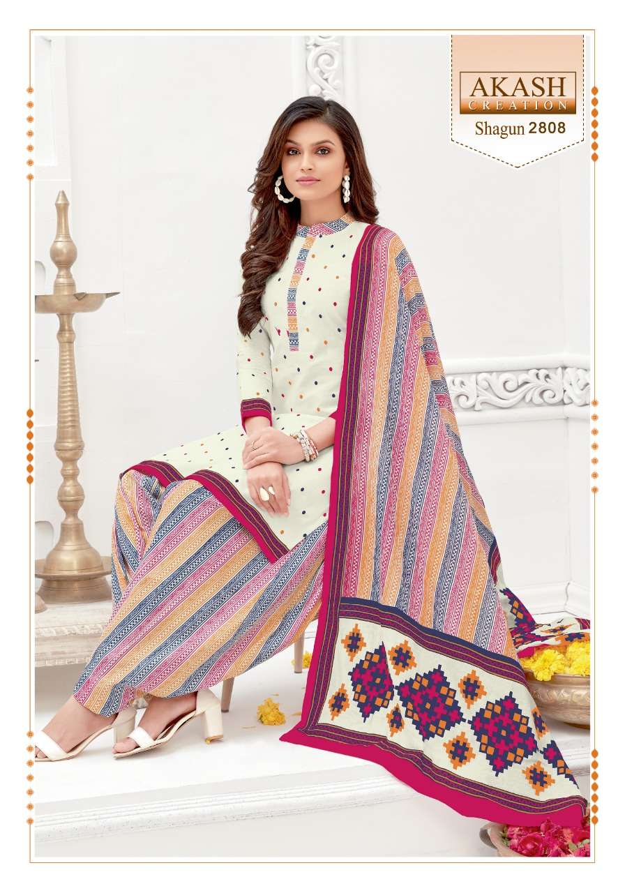 SHAGUN VOL-28 BY AKASH CREATION 2801 TO 2825 SERIES BEAUTIFUL SUITS COLORFUL STYLISH FANCY CASUAL WEAR & ETHNIC WEAR PURE COTTON DRESSES AT WHOLESALE PRICE