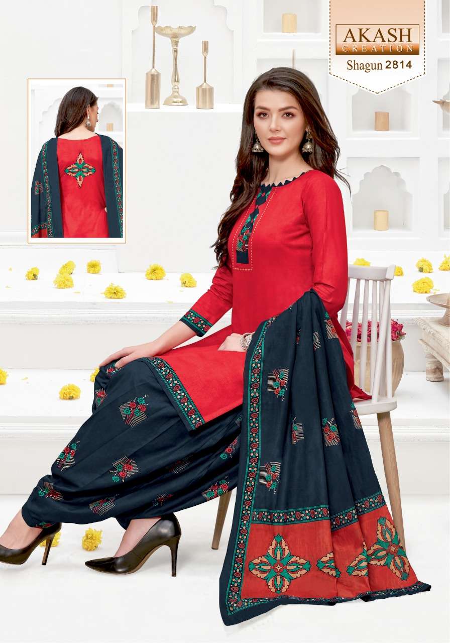 SHAGUN VOL-28 BY AKASH CREATION 2801 TO 2825 SERIES BEAUTIFUL SUITS COLORFUL STYLISH FANCY CASUAL WEAR & ETHNIC WEAR PURE COTTON DRESSES AT WHOLESALE PRICE