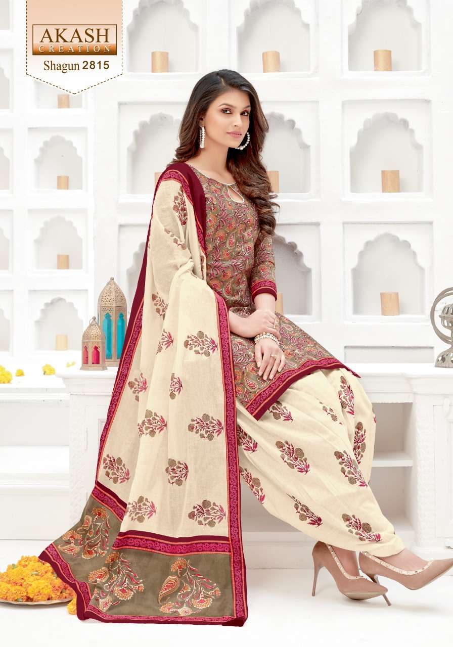 SHAGUN VOL-28 BY AKASH CREATION 2801 TO 2825 SERIES BEAUTIFUL SUITS COLORFUL STYLISH FANCY CASUAL WEAR & ETHNIC WEAR PURE COTTON DRESSES AT WHOLESALE PRICE