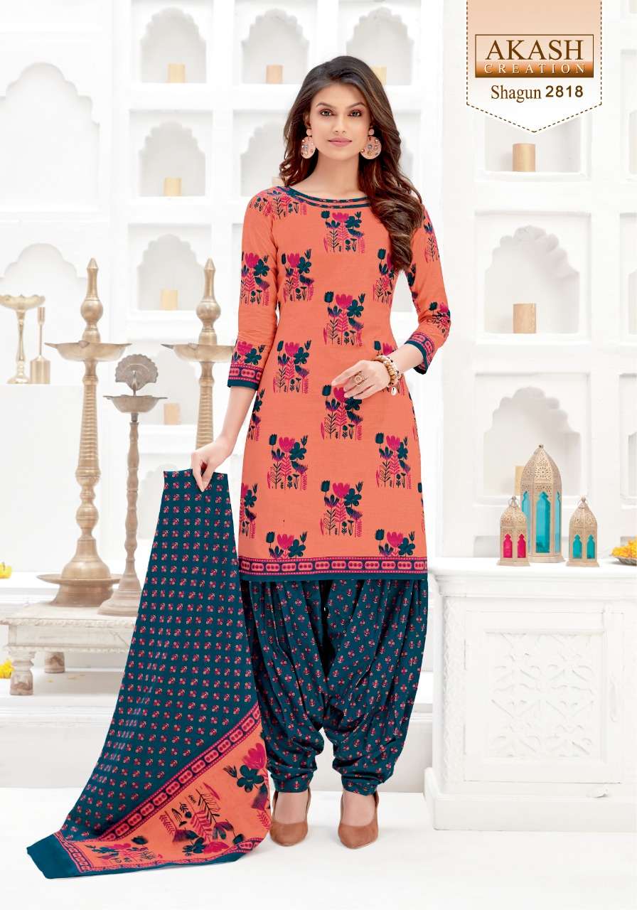 SHAGUN VOL-28 BY AKASH CREATION 2801 TO 2825 SERIES BEAUTIFUL SUITS COLORFUL STYLISH FANCY CASUAL WEAR & ETHNIC WEAR PURE COTTON DRESSES AT WHOLESALE PRICE