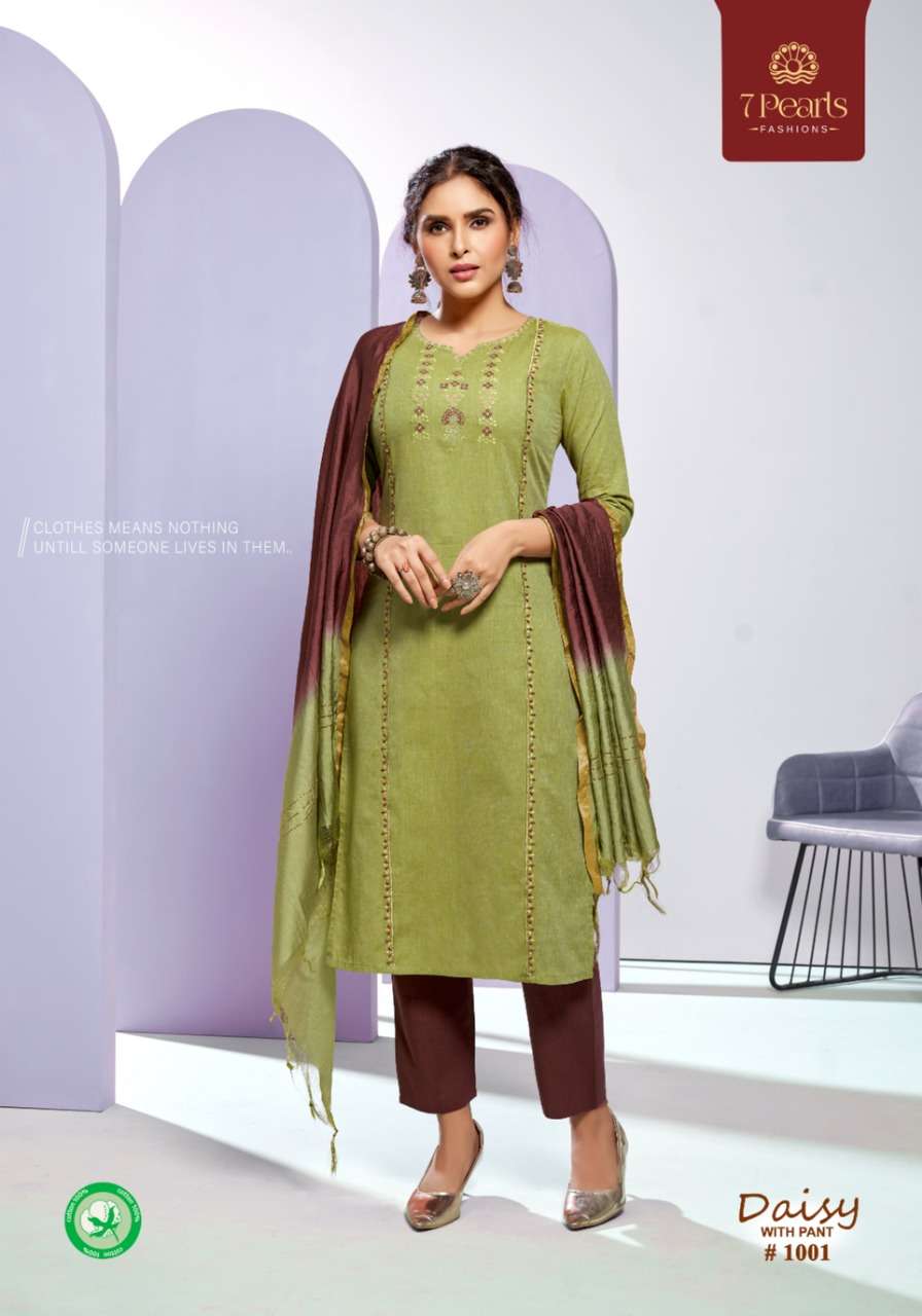 DAISY BY 7 PEARLS 1001 TO 1004 SERIES BEAUTIFUL SUITS COLORFUL STYLISH FANCY CASUAL WEAR & ETHNIC WEAR PURE COTTON EMBROIDERED DRESSES AT WHOLESALE PRICE
