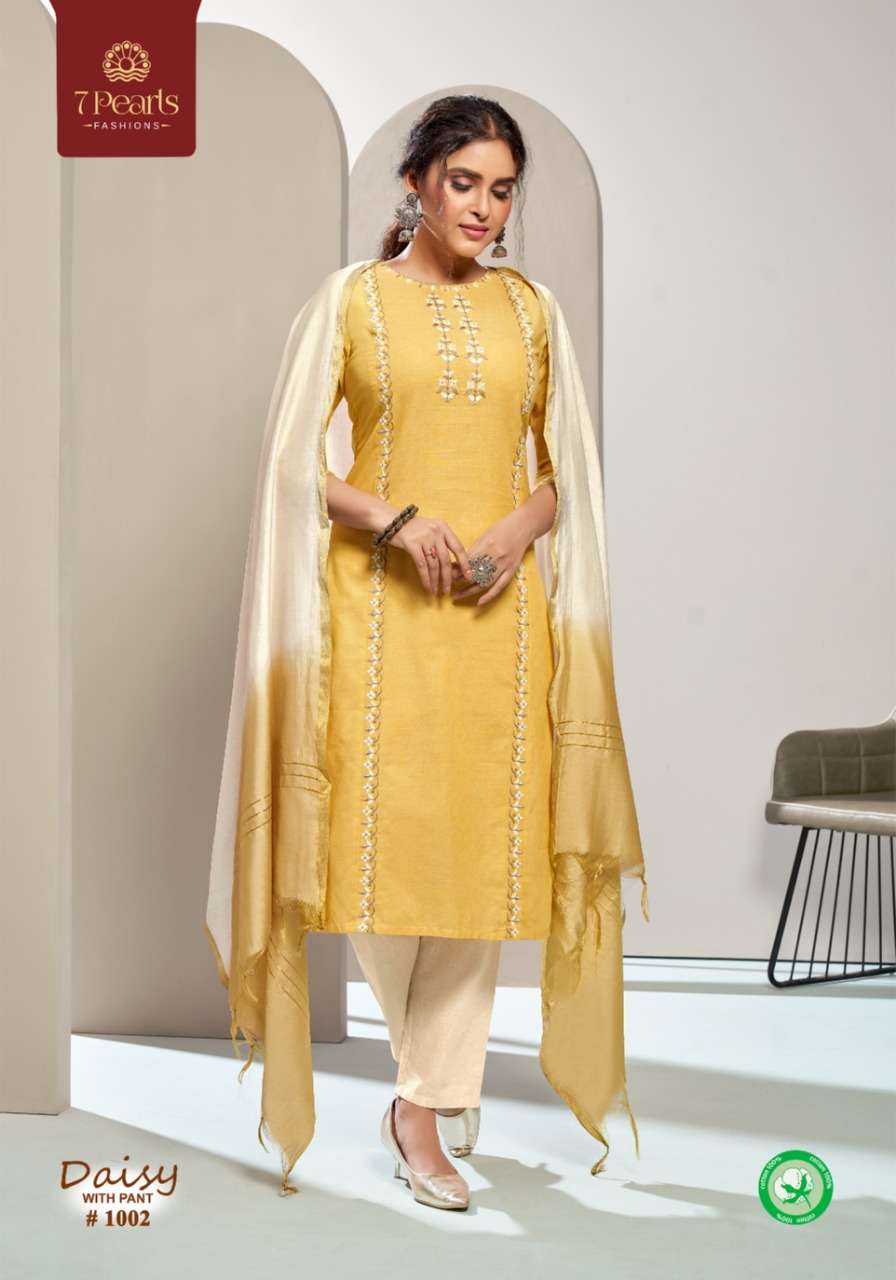 DAISY BY 7 PEARLS 1001 TO 1004 SERIES BEAUTIFUL SUITS COLORFUL STYLISH FANCY CASUAL WEAR & ETHNIC WEAR PURE COTTON EMBROIDERED DRESSES AT WHOLESALE PRICE