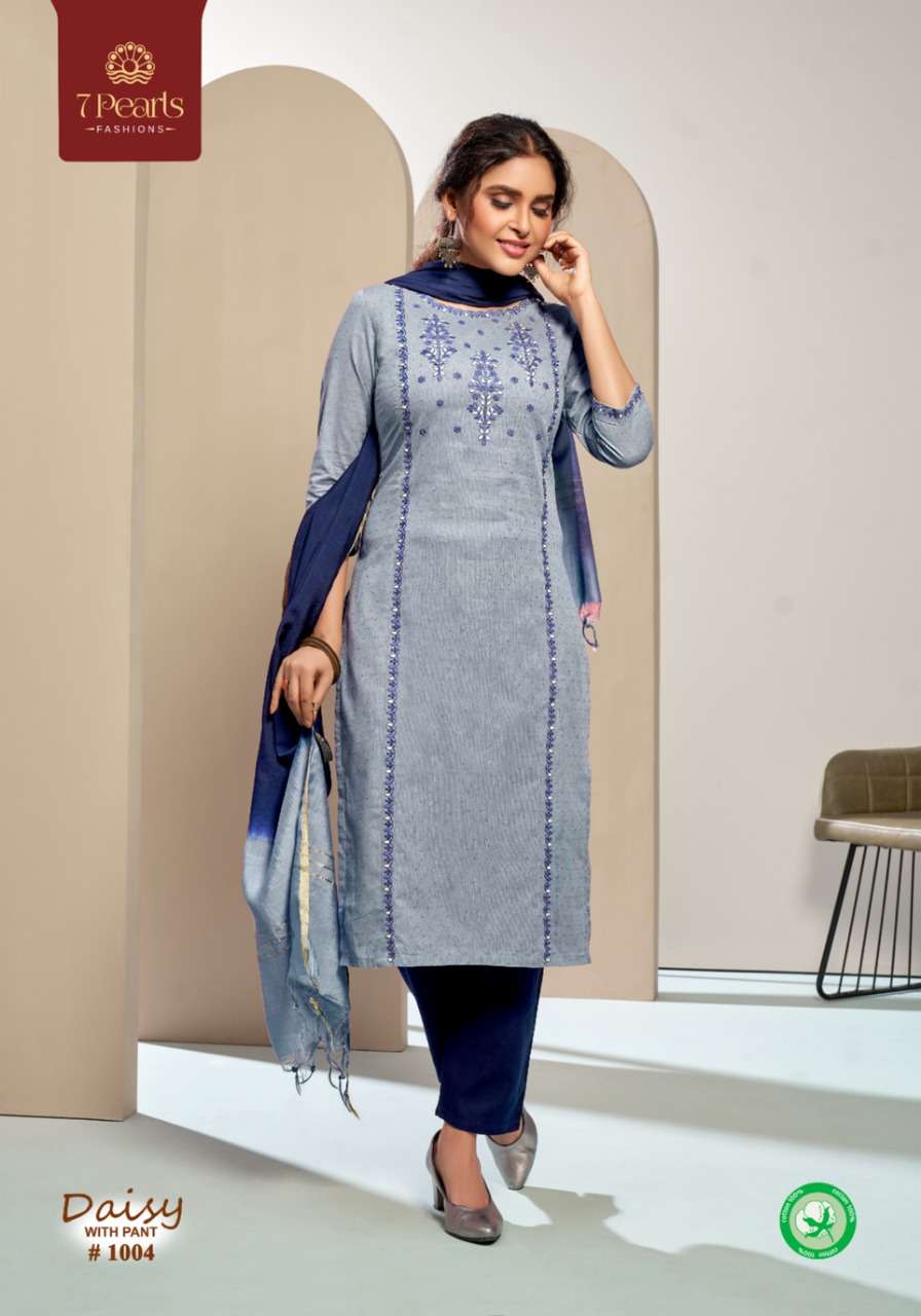 DAISY BY 7 PEARLS 1001 TO 1004 SERIES BEAUTIFUL SUITS COLORFUL STYLISH FANCY CASUAL WEAR & ETHNIC WEAR PURE COTTON EMBROIDERED DRESSES AT WHOLESALE PRICE