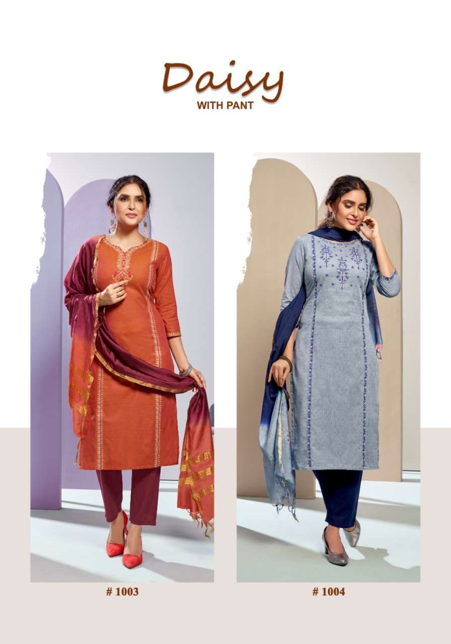 DAISY BY 7 PEARLS 1001 TO 1004 SERIES BEAUTIFUL SUITS COLORFUL STYLISH FANCY CASUAL WEAR & ETHNIC WEAR PURE COTTON EMBROIDERED DRESSES AT WHOLESALE PRICE