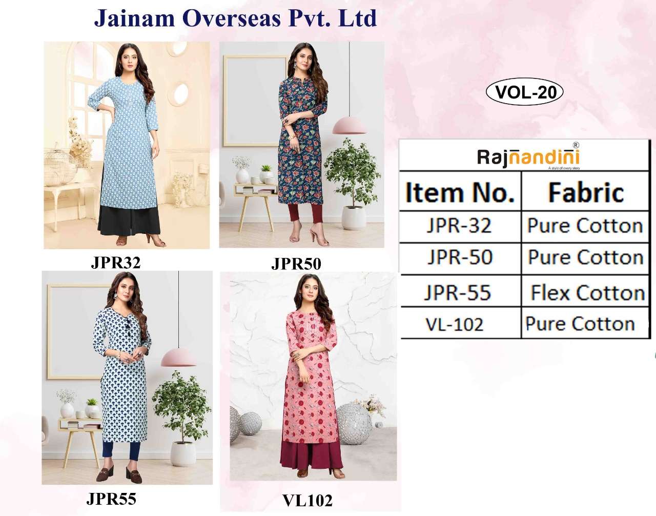 PRINT VOL-20 BY RAJNANDINI DESIGNER STYLISH FANCY COLORFUL BEAUTIFUL PARTY WEAR & ETHNIC WEAR COLLECTION PURE COTTON PRINT KURTIS AT WHOLESALE PRICE