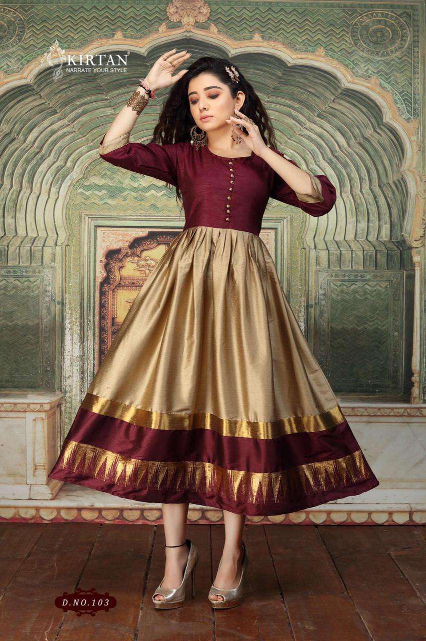 SHAGUN BY KIRTAN 101 TO 105 SERIES DESIGNER STYLISH FANCY COLORFUL BEAUTIFUL PARTY WEAR & ETHNIC WEAR COLLECTION FANCY SILK KURTIS AT WHOLESALE PRICE
