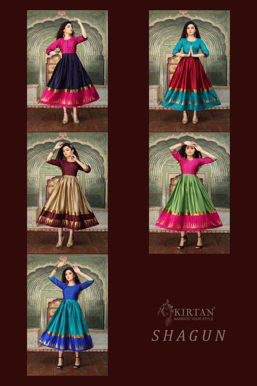 SHAGUN BY KIRTAN 101 TO 105 SERIES DESIGNER STYLISH FANCY COLORFUL BEAUTIFUL PARTY WEAR & ETHNIC WEAR COLLECTION FANCY SILK KURTIS AT WHOLESALE PRICE