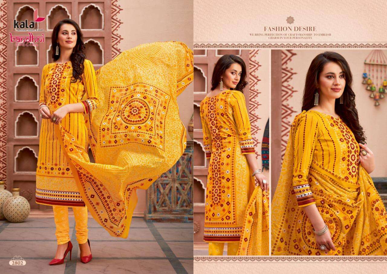 BANDHANI SPECIAL VOL-2 BY KALA 2801 TO 2812 SERIES BEAUTIFUL STYLISH SUITS FANCY COLORFUL CASUAL WEAR & ETHNIC WEAR & READY TO WEAR PURE COTTON DRESSES AT WHOLESALE PRICE