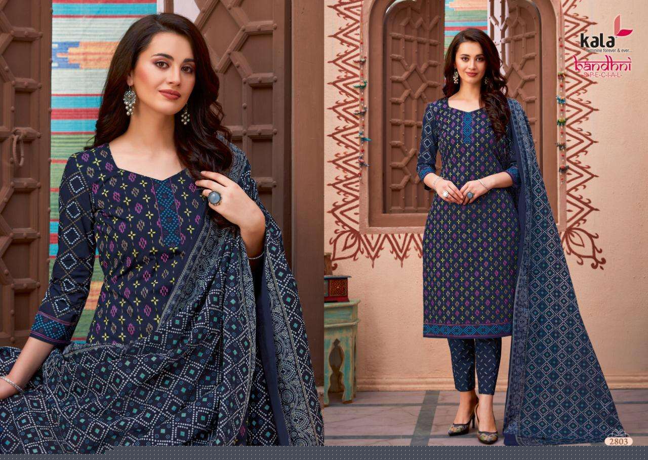 BANDHANI SPECIAL VOL-2 BY KALA 2801 TO 2812 SERIES BEAUTIFUL STYLISH SUITS FANCY COLORFUL CASUAL WEAR & ETHNIC WEAR & READY TO WEAR PURE COTTON DRESSES AT WHOLESALE PRICE
