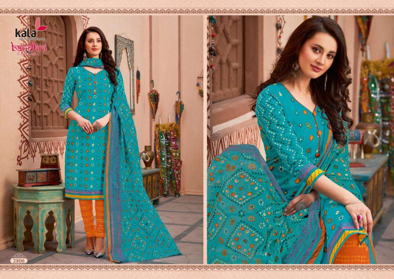 BANDHANI SPECIAL VOL-2 BY KALA 2801 TO 2812 SERIES BEAUTIFUL STYLISH SUITS FANCY COLORFUL CASUAL WEAR & ETHNIC WEAR & READY TO WEAR PURE COTTON DRESSES AT WHOLESALE PRICE