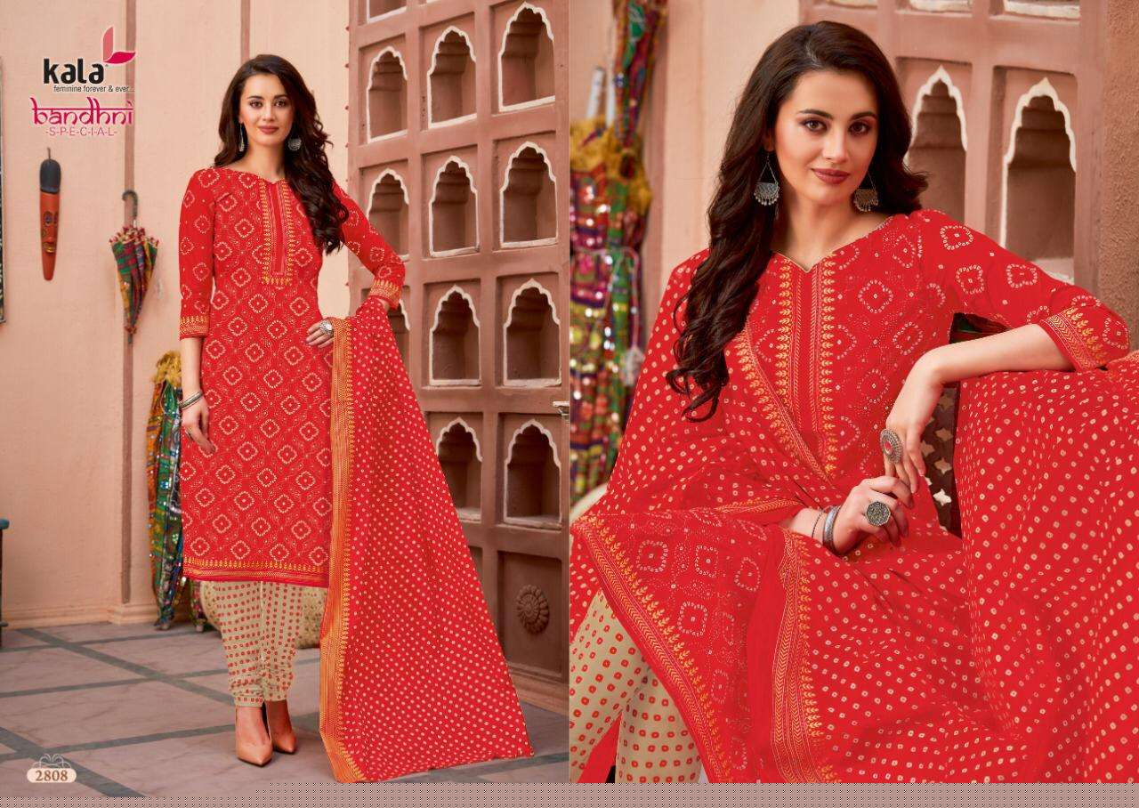 BANDHANI SPECIAL VOL-2 BY KALA 2801 TO 2812 SERIES BEAUTIFUL STYLISH SUITS FANCY COLORFUL CASUAL WEAR & ETHNIC WEAR & READY TO WEAR PURE COTTON DRESSES AT WHOLESALE PRICE