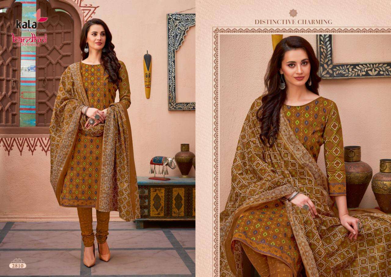 BANDHANI SPECIAL VOL-2 BY KALA 2801 TO 2812 SERIES BEAUTIFUL STYLISH SUITS FANCY COLORFUL CASUAL WEAR & ETHNIC WEAR & READY TO WEAR PURE COTTON DRESSES AT WHOLESALE PRICE