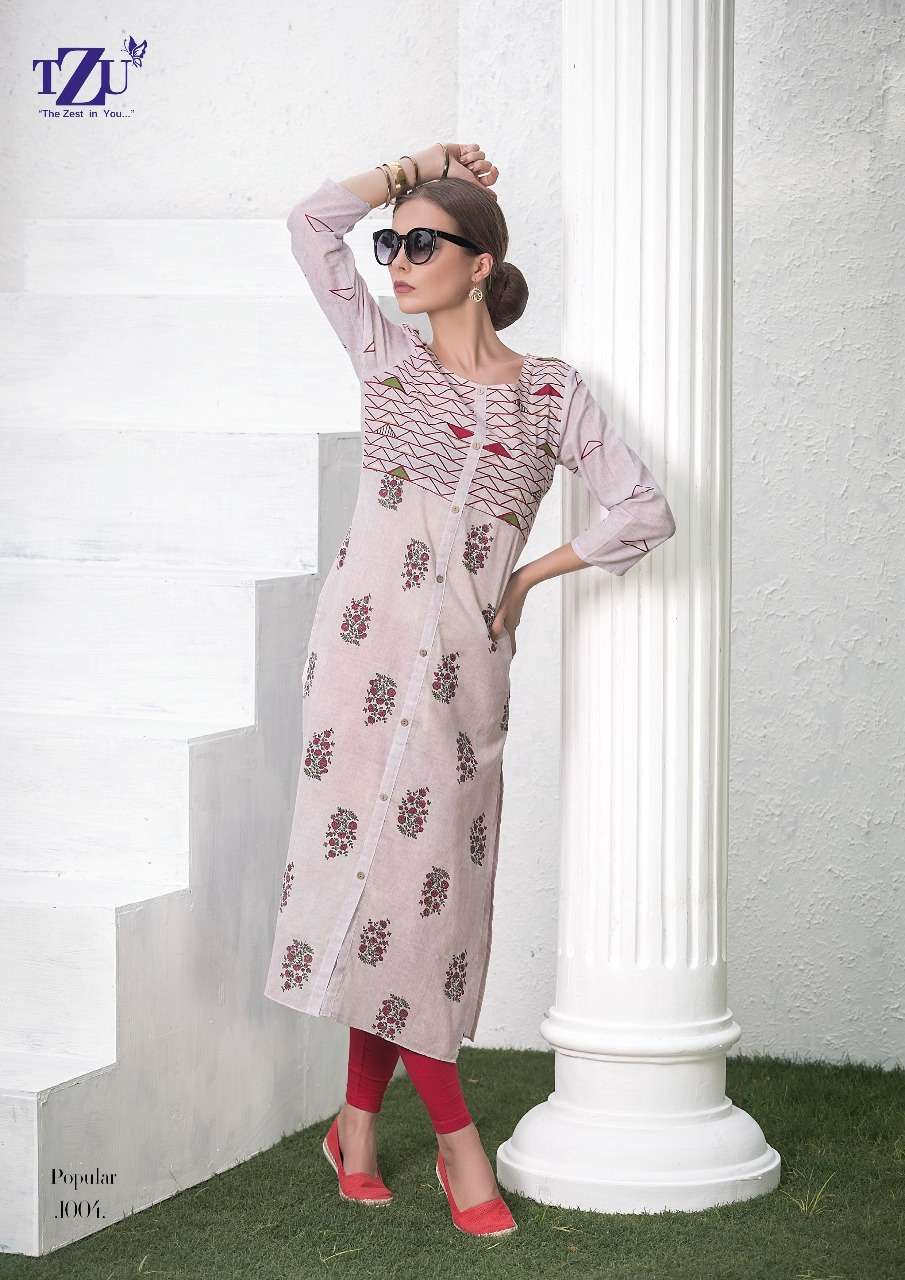 POPULAR BY TZU 1001 TO 1006 SERIES DESIGNER STYLISH FANCY COLORFUL BEAUTIFUL PARTY WEAR & ETHNIC WEAR COLLECTION COTTON EMBROIDERY KURTIS AT WHOLESALE PRICE
