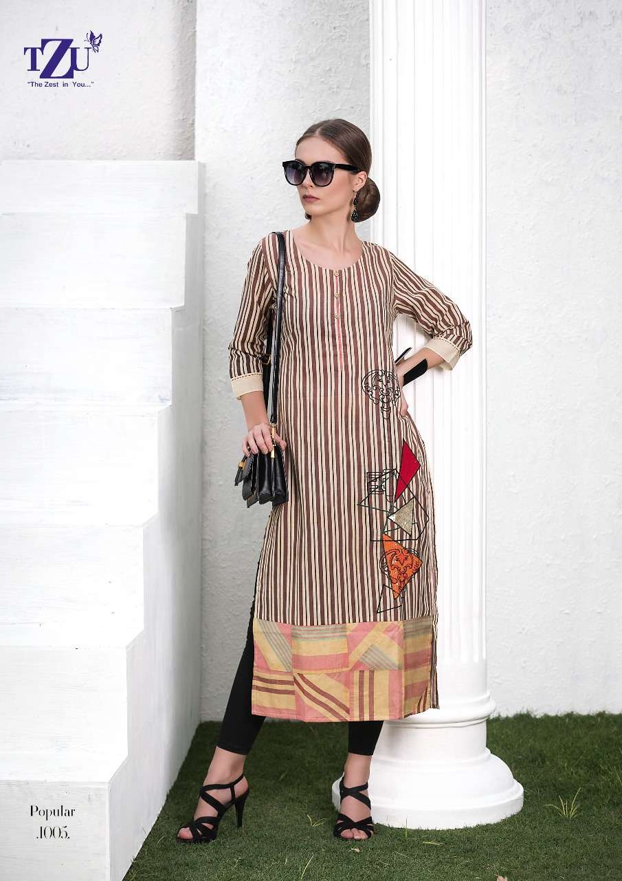 POPULAR BY TZU 1001 TO 1006 SERIES DESIGNER STYLISH FANCY COLORFUL BEAUTIFUL PARTY WEAR & ETHNIC WEAR COLLECTION COTTON EMBROIDERY KURTIS AT WHOLESALE PRICE