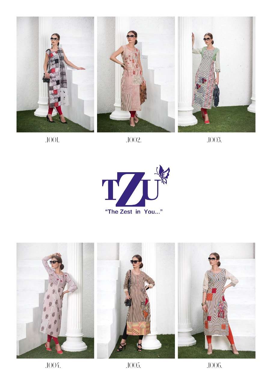 POPULAR BY TZU 1001 TO 1006 SERIES DESIGNER STYLISH FANCY COLORFUL BEAUTIFUL PARTY WEAR & ETHNIC WEAR COLLECTION COTTON EMBROIDERY KURTIS AT WHOLESALE PRICE
