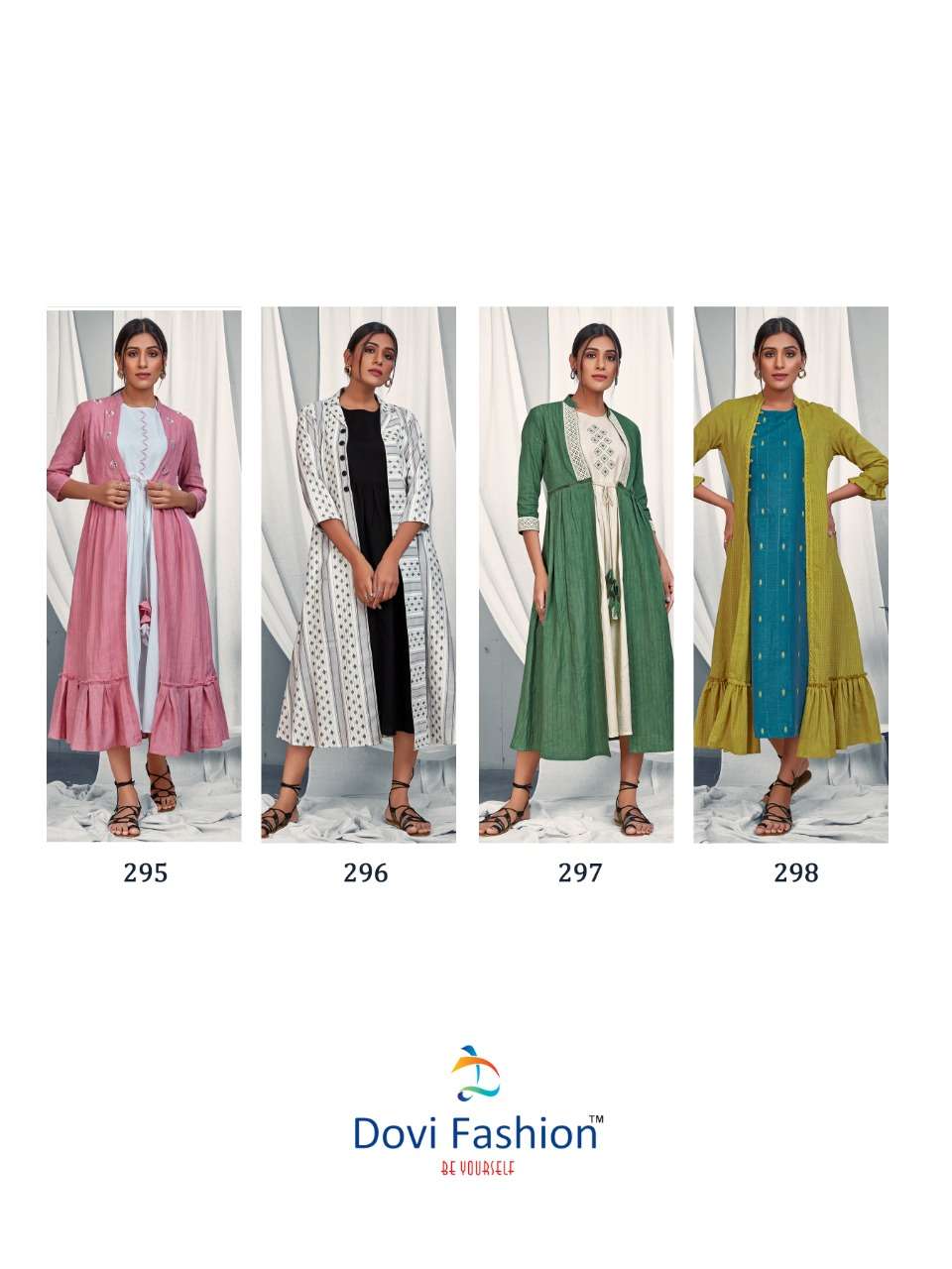 MAPLE BY DOVI FASHION 295 TO 298 SERIES DESIGNER STYLISH FANCY COLORFUL BEAUTIFUL PARTY WEAR & ETHNIC WEAR COLLECTION RAYON/COTTON KURTIS WITH JACKETS AT WHOLESALE PRICE