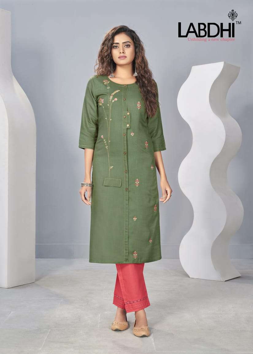 SAYRA BY LABDHI 1001 TO 1006 SERIES DESIGNER STYLISH FANCY COLORFUL BEAUTIFUL PARTY WEAR & ETHNIC WEAR COLLECTION RAYON SLUB EMBROIDERY KURTIS WITH BOTTOM AT WHOLESALE PRICE