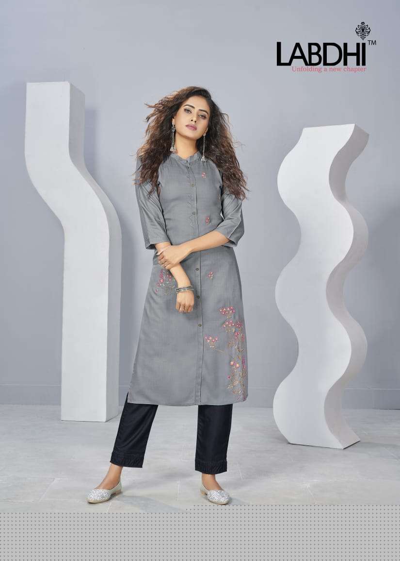 SAYRA BY LABDHI 1001 TO 1006 SERIES DESIGNER STYLISH FANCY COLORFUL BEAUTIFUL PARTY WEAR & ETHNIC WEAR COLLECTION RAYON SLUB EMBROIDERY KURTIS WITH BOTTOM AT WHOLESALE PRICE