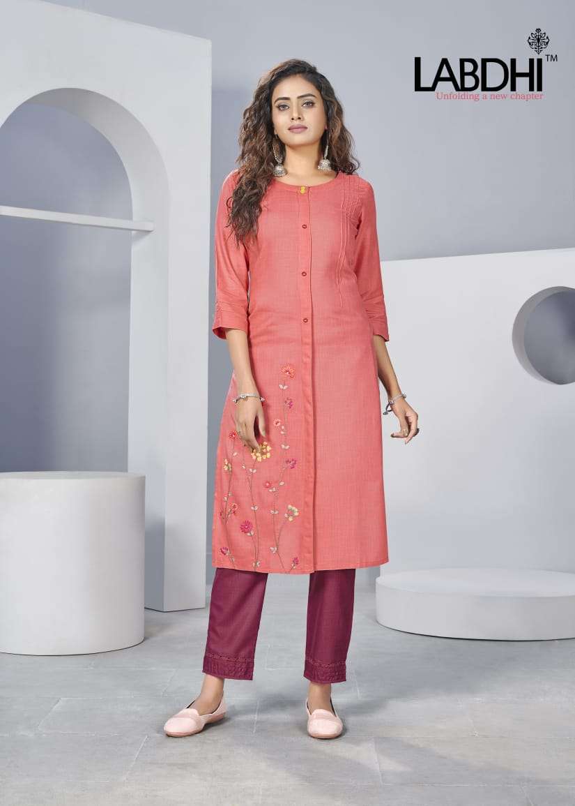 SAYRA BY LABDHI 1001 TO 1006 SERIES DESIGNER STYLISH FANCY COLORFUL BEAUTIFUL PARTY WEAR & ETHNIC WEAR COLLECTION RAYON SLUB EMBROIDERY KURTIS WITH BOTTOM AT WHOLESALE PRICE