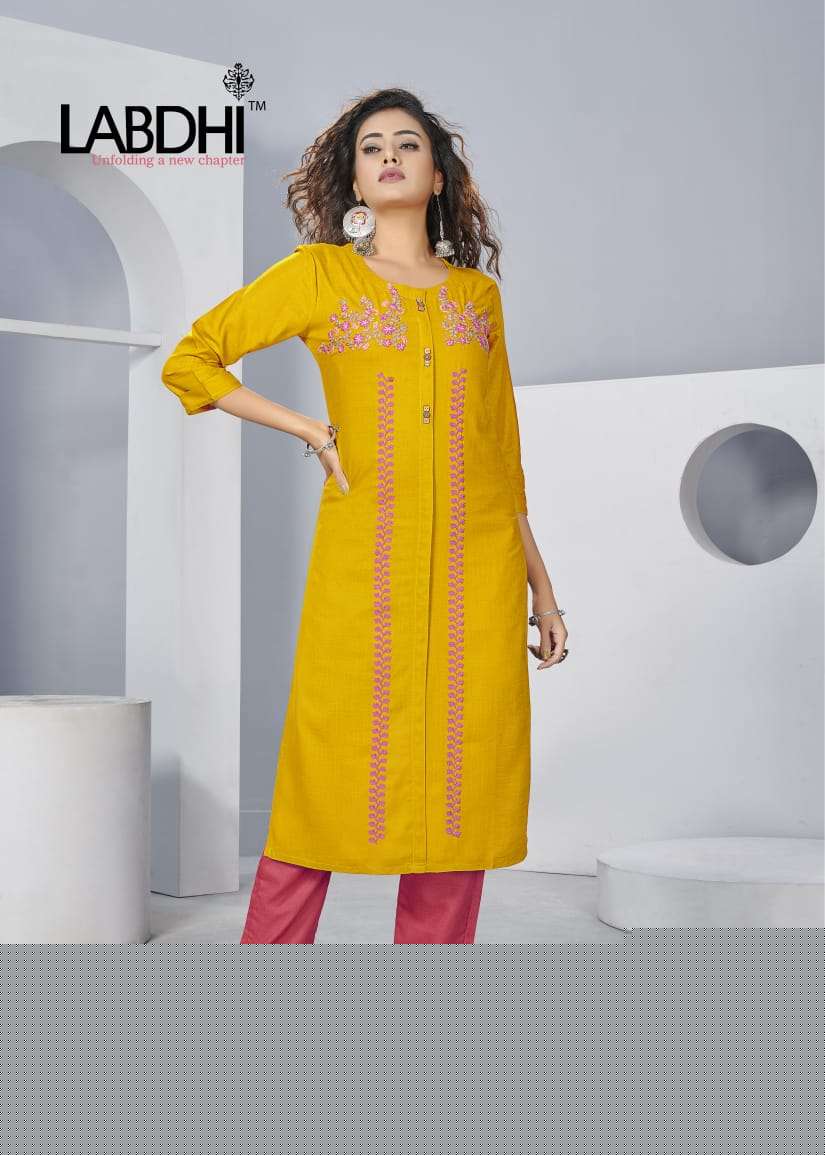 SAYRA BY LABDHI 1001 TO 1006 SERIES DESIGNER STYLISH FANCY COLORFUL BEAUTIFUL PARTY WEAR & ETHNIC WEAR COLLECTION RAYON SLUB EMBROIDERY KURTIS WITH BOTTOM AT WHOLESALE PRICE