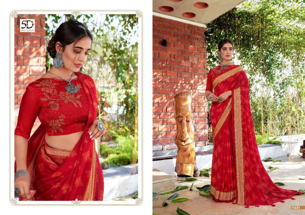 VANSHA BY 5D DESIGNER 11401 TO 11405 SERIES INDIAN TRADITIONAL WEAR COLLECTION BEAUTIFUL STYLISH FANCY COLORFUL PARTY WEAR & OCCASIONAL WEAR PURE GEORGETTE SAREES AT WHOLESALE PRICE
