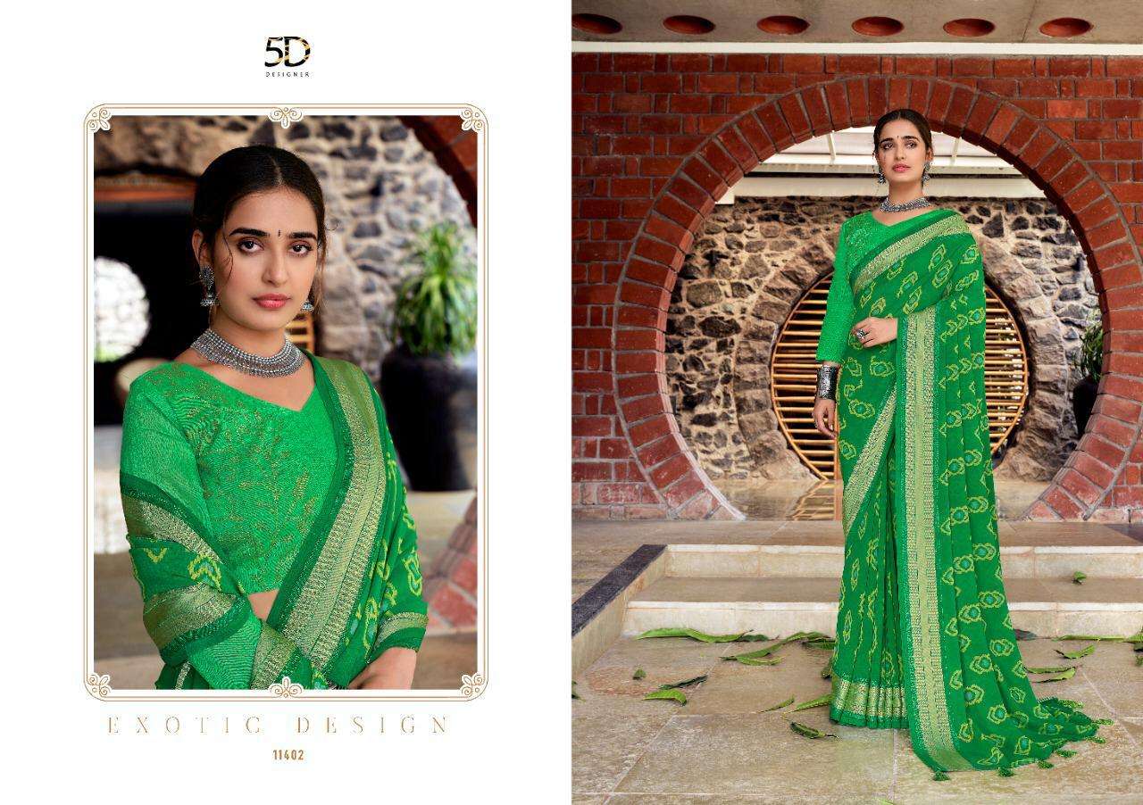 VANSHA BY 5D DESIGNER 11401 TO 11405 SERIES INDIAN TRADITIONAL WEAR COLLECTION BEAUTIFUL STYLISH FANCY COLORFUL PARTY WEAR & OCCASIONAL WEAR PURE GEORGETTE SAREES AT WHOLESALE PRICE