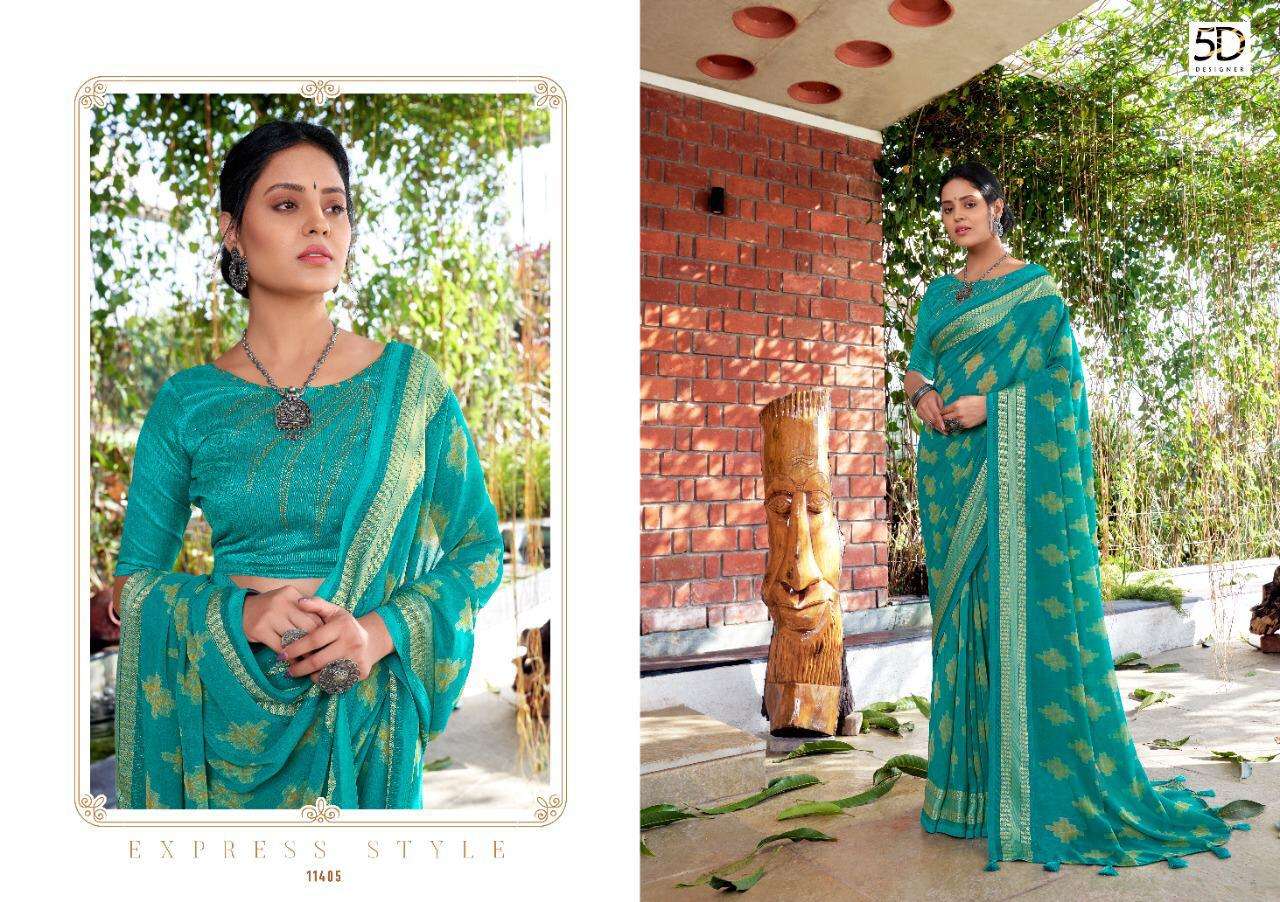 VANSHA BY 5D DESIGNER 11401 TO 11405 SERIES INDIAN TRADITIONAL WEAR COLLECTION BEAUTIFUL STYLISH FANCY COLORFUL PARTY WEAR & OCCASIONAL WEAR PURE GEORGETTE SAREES AT WHOLESALE PRICE