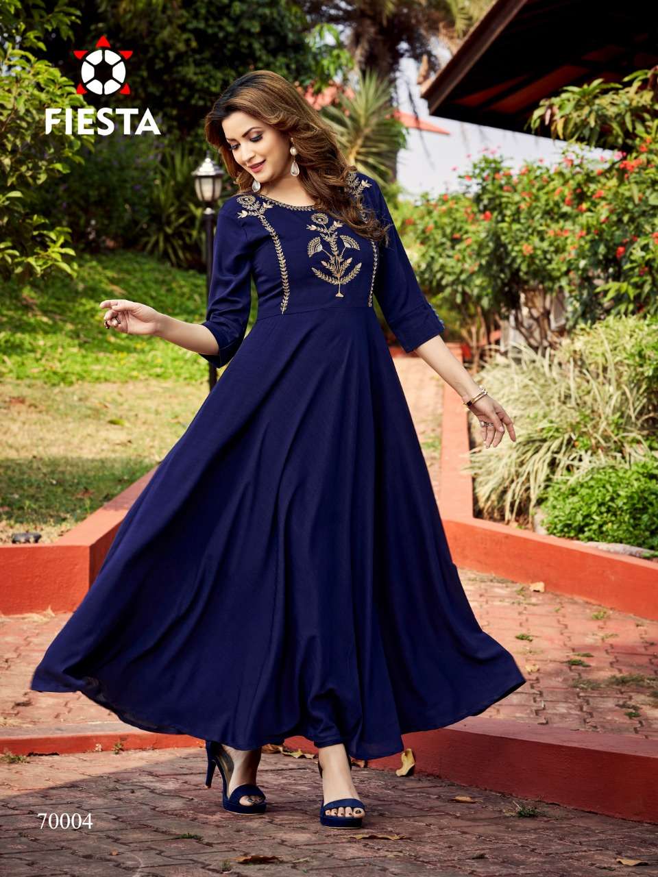 NUTAN BY FIESTA 70001 TO 70006 SERIES BEAUTIFUL STYLISH FANCY COLORFUL CASUAL WEAR & ETHNIC WEAR VISCOSE WITH WORK GOWNS AT WHOLESALE PRICE
