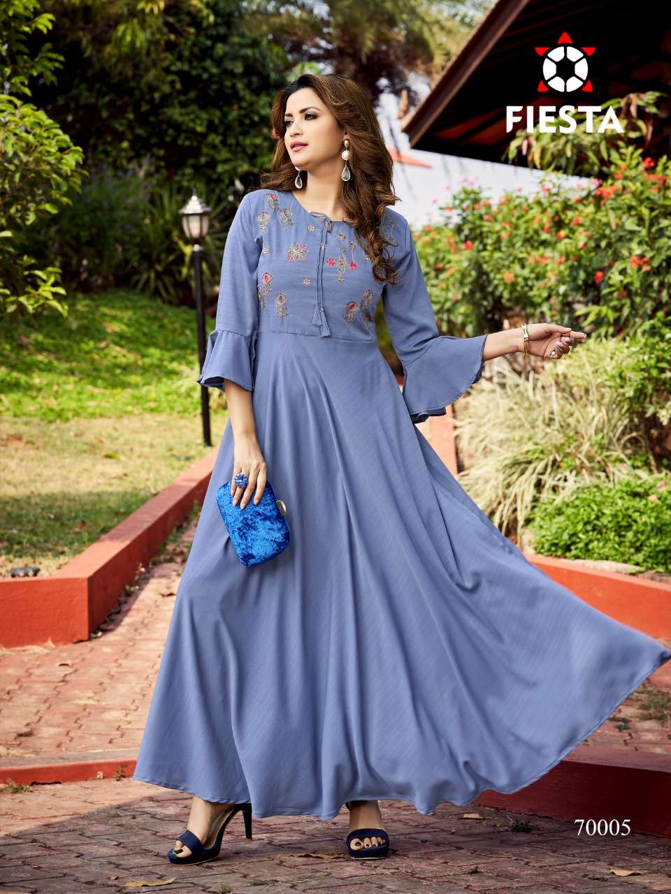 NUTAN BY FIESTA 70001 TO 70006 SERIES BEAUTIFUL STYLISH FANCY COLORFUL CASUAL WEAR & ETHNIC WEAR VISCOSE WITH WORK GOWNS AT WHOLESALE PRICE