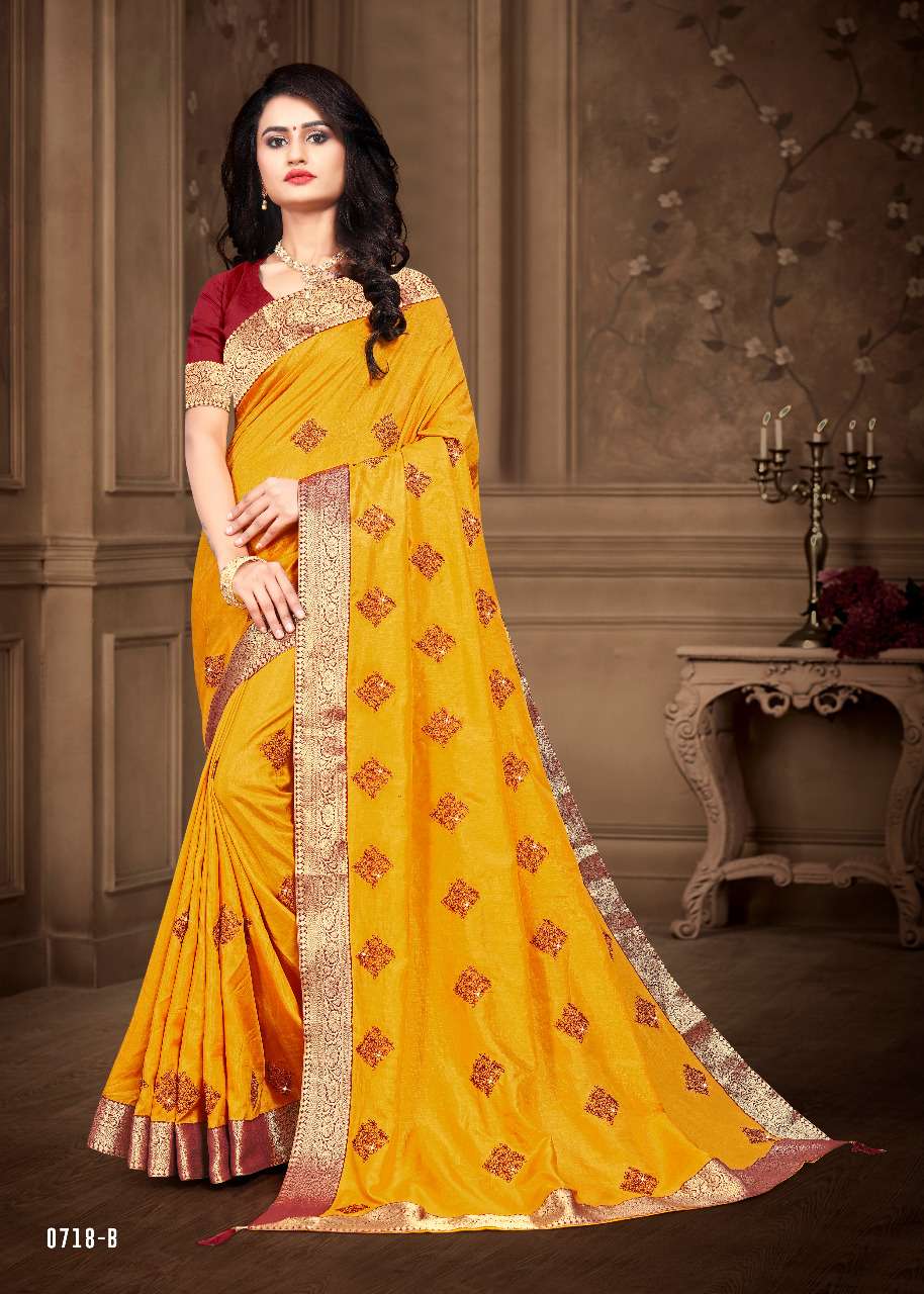 PEELA LADDU BY INDIAN WOMEN INDIAN TRADITIONAL WEAR COLLECTION BEAUTIFUL STYLISH FANCY COLORFUL PARTY WEAR & OCCASIONAL WEAR VICHITRA SILK SAREES AT WHOLESALE PRICE